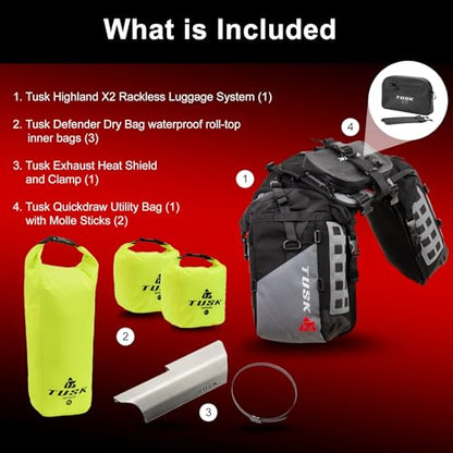 TUSK Highland X2 Rackless Luggage System Base System Compatible with KTM/Husky 690-701 Heat Shield Black/Grey - color: Black/Grey, size: Base System, style: Ktm/Husky 690-701 Heat Shield