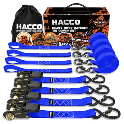 Haccoplanet Ratchet Tie Down Straps, 2340lb Break Strength, 4pc 1inch x 16FT Ratchet Strap Set with Padded Handles & Coated S Hook W/Safety Clip, Cargo Strap Tie-Down for Motorcycle, Truck (Blue) - color: Blue