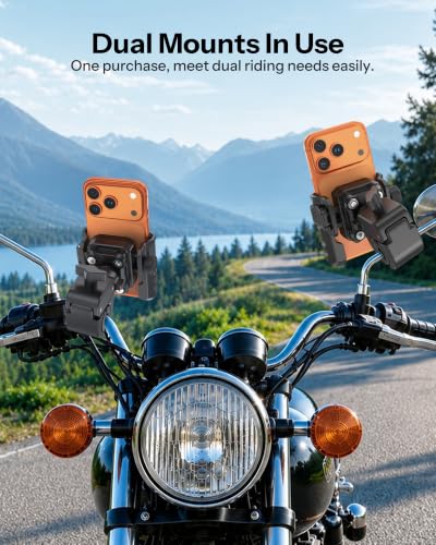 OMOTON Bike Phone Holder 2-Pack, Anti-Vibration Shockproof Motorcycle Phone Mount with Quick Lock & 360° Swivel - Fits Handlebars & Rearview Mirror, for iPhone Samsung All Phones, Black & Black - color: 4-Black & Black