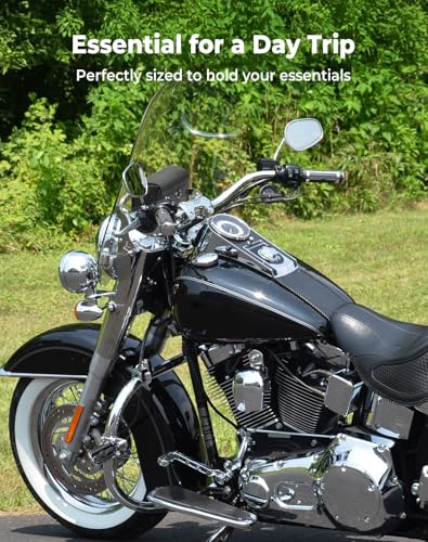KEMIMOTO Motorcycle Windshield Bag PU Leather Windscreen Studded Pouch Windshield Tool Bag Compatible with Touring Road King Softail 1995-2025