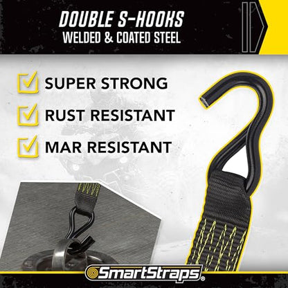 WINSTON PROD The 14 ft. Yellow Tactical Ratchet Tie Down Straps with 1,667 lb. Safe Work Load with a 5000lb Break Strength- 2 Pack for Hauling Large Equipment, Larger Tractors, Vehicles.
