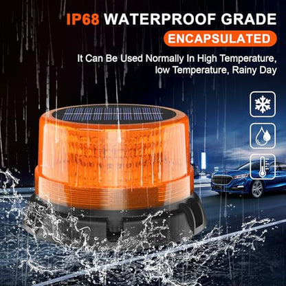 AnTom Solar LED Wireless Strobe Lights, Waterproof Rechargeable Amber Beacon Light with Strong Magnetic Base, Warning Rotating Flashing for Working Vehicle - color: Amber