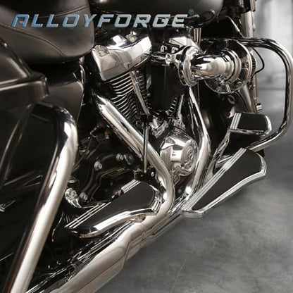 Defiance Chrome floorboards for Harley Davidson with heel-toe shifter Lever highway footrests for touring bagger street road glide road king softail Fatboy FLST models (CHROMED) - color: CHROMED
