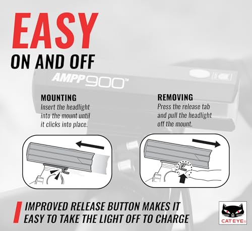 CATEYE AMPP USB Rechargeable Bike Light – High Visibility Super Bright OptiCube™ Headlight for Commuters, Road Cyclists & Mountain Bikers, Day & Night Riding Modes, IPX4 Waterproof, Tough & Durable - style: Ampp900
