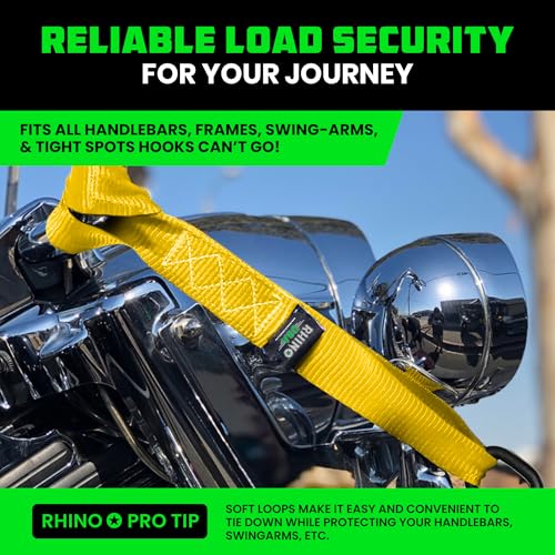 Rhino USA Soft Loop Tie Down Straps (4-Pack) - 1.6 Inch x 17 Inch (5,000 lbs Break Strength) Heavy Duty Motorcycle Handlebar Straps for use with Ratchets for ATV, UTV, Dirt Bike (Yellow) - color: Yellow 4-Pack