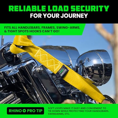 Rhino USA Soft Loop Tie Down Straps (4-Pack) - 1.6 Inch x 17 Inch (5,000 lbs Break Strength) Heavy Duty Motorcycle Handlebar Straps for use with Ratchets for ATV, UTV, Dirt Bike (Yellow) - color: Yellow 4-Pack