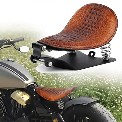 Crocodile Pattern Motorcycle Solo Seat with Springs, PU Leather Bobberx Custom Driver Seat Cushion for Harley Sportster XL883 XL1200 Bobber Chopper, Fits Honda Yamaha Kawasaki Suzuki (Brown) - style: Brown