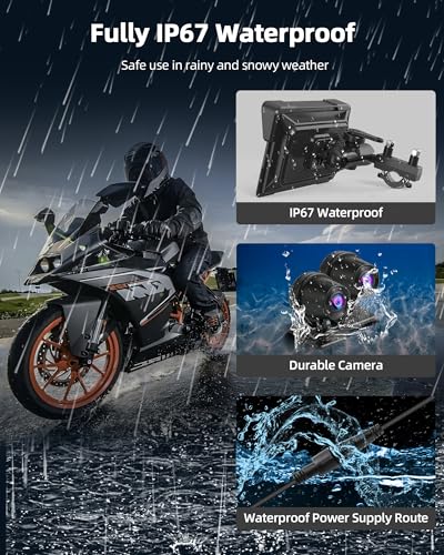 7 Inch Motorcycle Carplay Motorcycle w Dual 2K Dash Camera Wireless Apple Carplay Android Auto Screen with GPS Navigation for Motorcycles Voice Control Light Sensor Bluetooth IP67 Waterproof