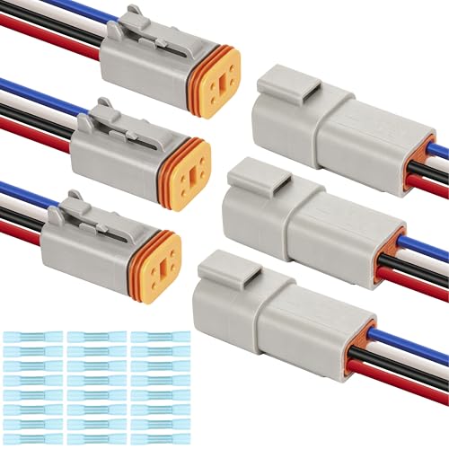 3 Kits Deutsch DT 4 Pin Wiring Harness Connector, Deutsch Male Female 2 Wire Way Waterproof Automotive Electrical Connector 16 AWG with Heat Shrink Tubing for Car Truck Boat, Grey - color: 3 Sets-Grey, size: 4Pin