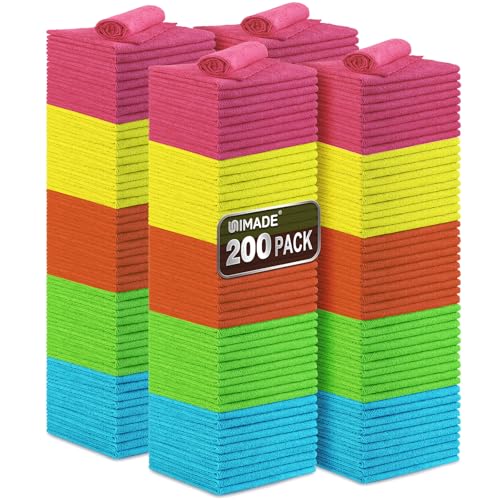 UNIMADE Microfiber Cleaning Cloth, 200PK Reusable Shop Rags Bulk Microfiber Cleansing Cloth Lint Free Cleaning-Towel for Car Kitchen Automotive Bar Mechanic Restaurant Garage,11.5"x11.5",Multicolor - color: Multicolor, size: 200pk