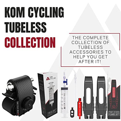 KOM Cycling Tubeless Tire Repair Kit for Bikes 8 Colors! Fixes Mountain Bike and Road Bicycle Tire Punctures - color: Black (PRO with CO2 Inflator)