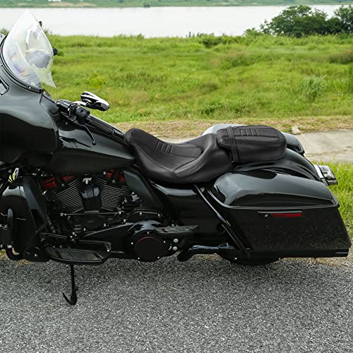 SLMOTO Low-Profile Rider Passenger GEL Seat Fit For Harley Touring CVO Road King Street Glide Road Glide Electra Glide 2009-2023 Black Motorcycle - color: Gel Seat#Black 111