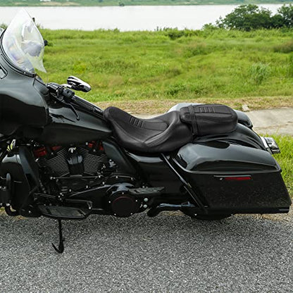 SLMOTO Low-Profile Rider Passenger GEL Seat Fit For Harley Touring CVO Road King Street Glide Road Glide Electra Glide 2009-2023 Black Motorcycle - color: Gel Seat#Black 111