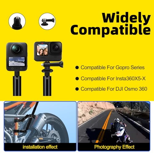 Motorcycle Mount Kit with 47" Invisible Stick Bike Handlebar Mount Compatible for Insta360 X5-X, Osmo 360, with Dual Ball Heads, Super Clamps, Action Camera Adapter UTV Dirtbike, Motocross, Enduro