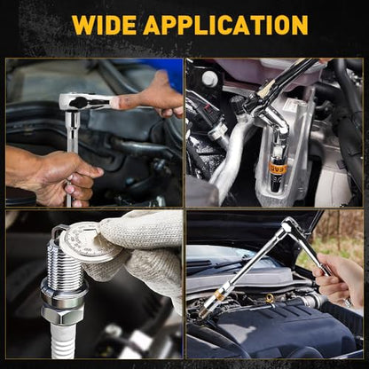 ELEAD 12-Piece 3/8" Drive Spark Plug Socket Set with Ratchet Handle, Universal Joint, Spark Plug Gapper & Extension Bar, 9/16", 5/8", 3/4", 13/16", 14mm, 18mm, CR-V Sockets with Rubber Holding Rings - size: 12-Piece Spark Plug