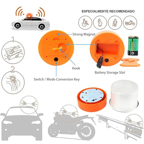 Walfront V16 Traffic Emergency Light LED Strobe Beacon with Magnetized Roof Mount and Hook for Car Motorcycle Roadside Emergencies IP67 Rainproof (Yellow White) - color: Yellow White