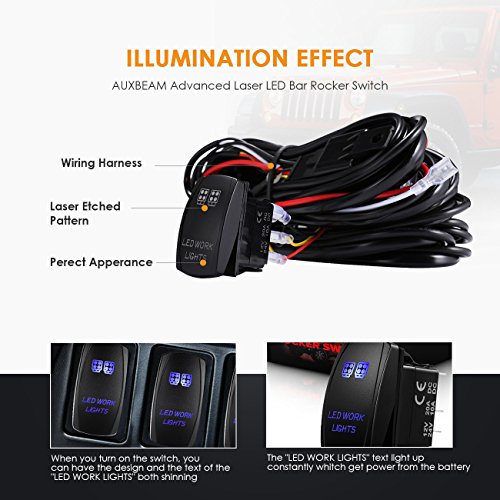Wiring Harness 2 Lead, Auxbeam 12V 5Pin Rocker Switch with 3Pcs Switching Lines, On Off Switch Power Relay Fuse for LED Light Bars Work Light Driving Lights