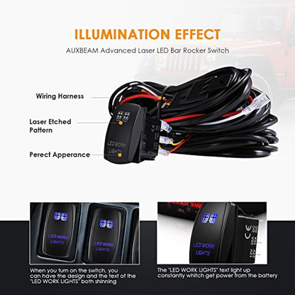 Wiring Harness 2 Lead, Auxbeam 12V 5Pin Rocker Switch with 3Pcs Switching Lines, On Off Switch Power Relay Fuse for LED Light Bars Work Light Driving Lights