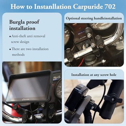 Carpuride W702 for Motorcycle, 7 inch Waterproof Touchscreen, Portable Apple Carplay/Android Auto GPS Navigation for Motorbike, Support Dual Bluetooth, Car GPS, TF-64G - style: Carpuirde w702