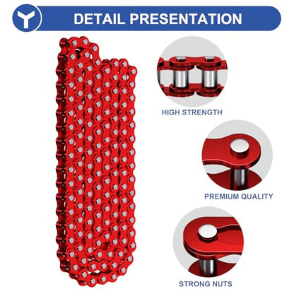 YOXUFA 420 Chain 132 Link Compatible with 125cc 110cc SSR Taotao Apollo Coolster Kazuma 50cc 70cc Pit Dirt Bike ATV 4 Wheel Go Kart Predator 212cc Coleman CT200U BT200X Baja MB165 Mini Bike Red Parts - size: 132L, style: 420 Chain Red