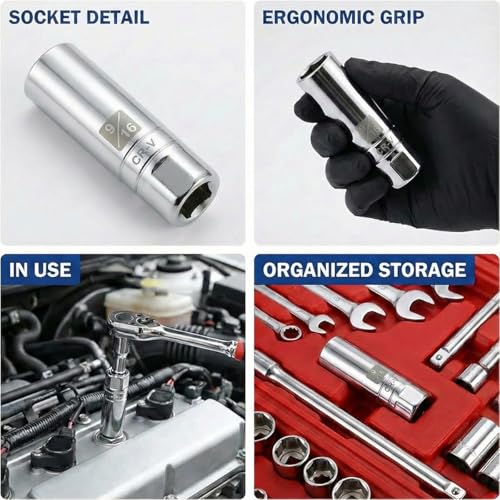1PCS Magnetic Spark Plug Socket, 3/8 Inch Drive 6-Point Sparking Plugs Socket, Universal Spark Plug Removal Tool Accessories for Most Cars, SUVs, Trucks(9/16IN) - size: 9/16IN