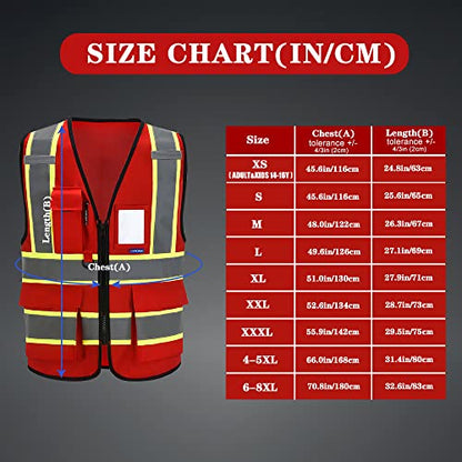 AYKRM Security Vest for Men Women 7 Pockets High Visibility Reflective Safety Vest Front Zipper Meets ANSI/ISEA - color: Red-ems, size: XX-Large