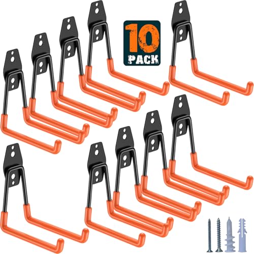 HUPBIPY Heavy Duty Garage Hooks 10 Pack, 5.1 inch Medium U Shaped Hanger, Wall Mounted Storage System, Power and Garden Tool Organizer, for Hanging Ladders, Hose, Bulk Items and More - color: Orange 10Pack