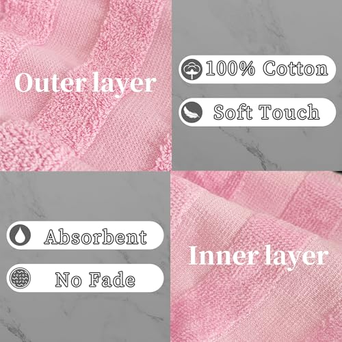 VOOVA & MOVAS 6-Pack Wash Mitts for Body, 100% Cotton Soft Absorbent Wash Cloths with Hanging Loop, 8.3x6.3 Inch European Style Wash Gloves for Shower & Spa, Jacquard Pink Stripe & White - color: Jacquard Pink Stripe & White