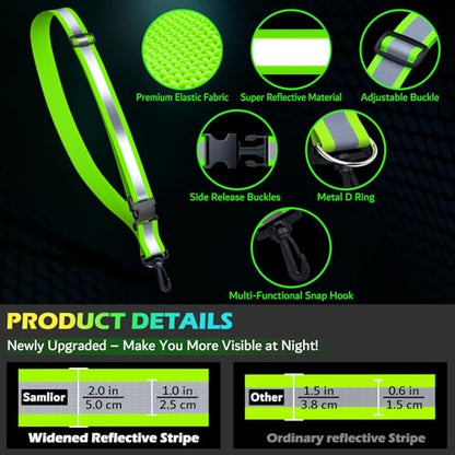 Reflective Walking Gear at Night, High Visibility Safety Reflective Sash Belt and 2-Pack Armband Set, Night Running Safety Gear for Women Men Kids - color: Green