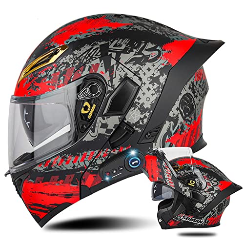 Bluetooth Modular Motorcycle Helmet with Tail DOT/ECE Approved Flip Up Front Helmets Dual Anti-Fog Visors Full Face Helmet Built-in Mp3 Integrated for Adults Men Women 55-64CM (Small, O) - color: O, size: Small