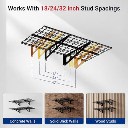 FLEXIMOUNTS 2-Pack 2x4ft 24-inch-by-48-inch Wall Shelf Garage Storage Rack Wall Mounted Floating Shelves, Black, Classic Series - color: Black, size: 2 pack-2x4 ft