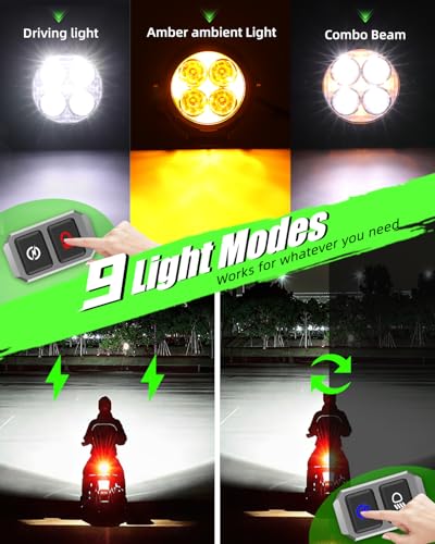 D035 Motorcycle Fog Lights LED Kit Strobe LED Driving Fog Lights 9 Modes Lights with Switch Brackets for ADV/Adventure Touring Sport E-bike ATV UTV Snowmobile - size: Pair 3.5 inch