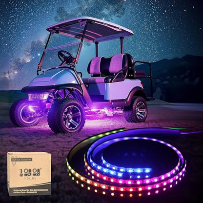 10L0L 2PCS Golf Cart Underglow LED Light Kit, Underbody RGB Strip Lights, 24-Mode Neon Accent Lighting, Music Sync, Wireless Remote, IP67 Waterproof, 12V-80V Input for EZGO Yamaha Club Car - style: 2 Pack(Underbody)