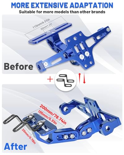 MDPROMCP Universal Motorcycle Fender Eliminator With LED Light CNC Aluminum License Plate Bracket (Blue) - size: Blue