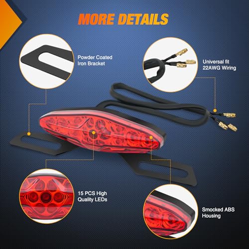 Nilight Motorcycle Tail Lights LED Brake Running Light with License Plate Bracket Dirt Bike Rear Lighting Compatible with Honda Yamaha Kawasaki Suzuki Chopper Turing Cruiser, Red - color: Motorcycle Tail Lights Red 2PCS