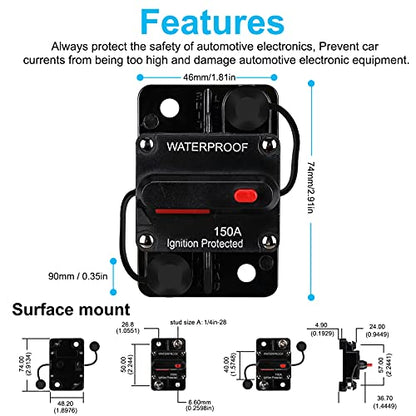 Generic 150 Amp Waterproof Circuit Breaker,with Manual Reset,12V-48V DC,30A-300A,for Car Marine Trolling Motors Boat ATV Manual Power Protect Audio System Current Overload Protection - color: WE150A