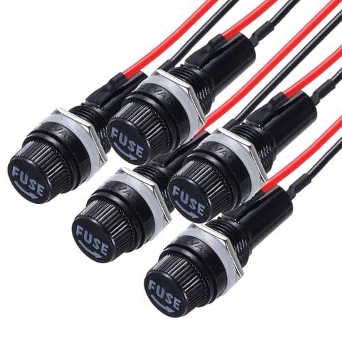 MECCANIXITY 5Pcs Panel Mount Fuse Holder 6x30mm AC 250V 10A/AC 125V 15A Screw Cap Fuse Holders with Pre-Soldered Wires,Round Shape Port - size: 6x30mm
