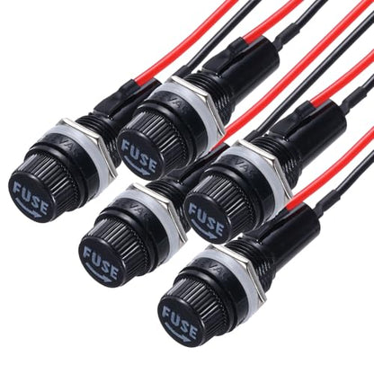 MECCANIXITY 5Pcs Panel Mount Fuse Holder 6x30mm AC 250V 10A/AC 125V 15A Screw Cap Fuse Holders with Pre-Soldered Wires,Round Shape Port - size: 6x30mm