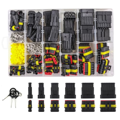 43 Sets 711Pcs Automotive Waterproof Wire Connectors - Male/Female 1/2/3/4/5/6 Pin - for Cars, Motorcycles & Boats - 22-16 AWG - size: 711PCS Connectors