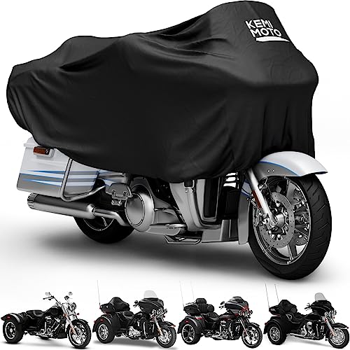 KEMIMOTO Heavy Duty 300D Waterproof Motorcycle Half Cover Fit for Trike, Touring, Touring Ultra Street Road Glide Road King 3 Wheel Tri Glide Goldwing Freewheeler Outdoor All Weather Protect - size: Touring,Trike