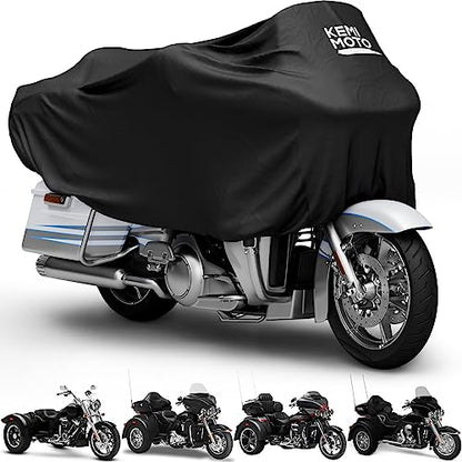 KEMIMOTO Heavy Duty 300D Waterproof Motorcycle Half Cover Fit for Trike, Touring, Touring Ultra Street Road Glide Road King 3 Wheel Tri Glide Goldwing Freewheeler Outdoor All Weather Protect - size: Touring,Trike