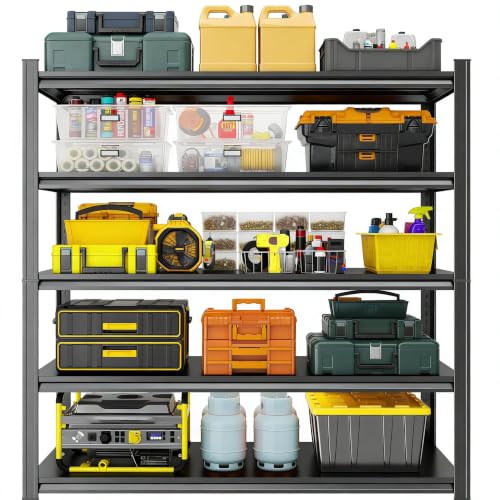 Heavy Duty Garage Shelving, 5-Tier Metal Garage Storage Shelves, Adjustable Steel Shelving Unit, Wide Storage Rack for Garage Warehouse Basement, Black, 45" W x 16" D x 63" H - size: 5TIER-45"W X 16"D X 63"H