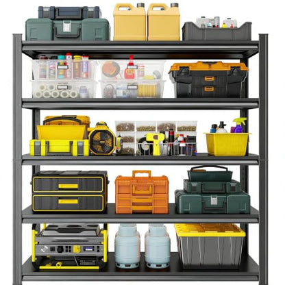 Heavy Duty Garage Shelving, 5-Tier Metal Garage Storage Shelves, Adjustable Steel Shelving Unit, Wide Storage Rack for Garage Warehouse Basement, Black, 45" W x 16" D x 63" H - size: 5TIER-45"W X 16"D X 63"H