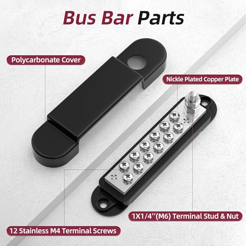 RVBOATPAT Power Distribution Block 12V 150A 1/4" Stud Marine Bus Bar 12 Volt DC Battery Busbar for Boat Automotive Solar Wiring - style: A Pair