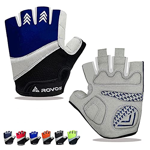Men & Women Cycling Gloves - 5mm Padded Half Finger Breathable Mountain & Road Biking Gloves - color: Deep Blue, size: Large