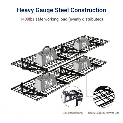 FLEXIMOUNTS 2-Pack 2x6ft Garage Shelving 24-inch-by-72-inch Heavy Duty Wall Mounted Shelves Garage Storage Rack Floating Shelves, 1400lbs Load Capacity, Black, Classic Series - color: Black, size: 2 pack-2x6 ft