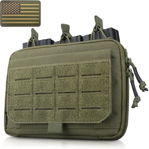 WYNEX Molle Admin Pouch of Kangaroo Style, Tactical Utility Tool Pouch with Mag/Zipper Strip Insert Modular EDC Medical Bag Organizer Attachment Patch Included - color: G-Army Green