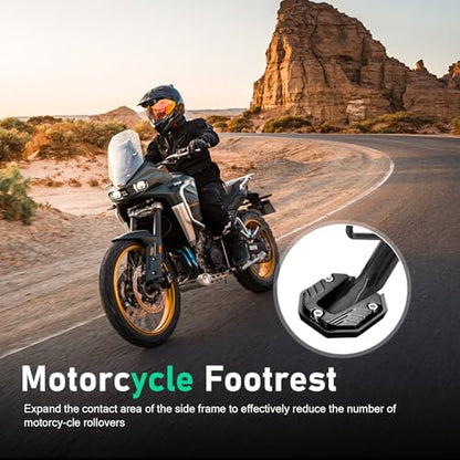1PC Motorcycle Kickstand Pad, Alloy Anti-Slip Side Stand Extension Plate, Enlarged Bottom Anti-Sink Foot Support, Universal for Most Motorcycles (Black)