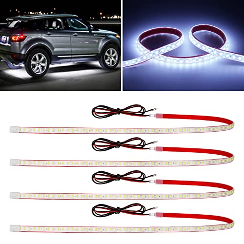 12V Car LED Strip Light,24inch Car Interior Light Strip IP68 Waterproof Cuttable for Car Motorcycles Boat Golf Cart Truck Cargo Home Decoration with Strong Nano Tape,(4PCS) - color: White, size: 24 inch