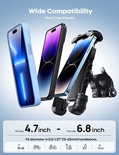 Lamicall Bike Phone Holder, Motorcycle Mount - Motorcycle Phone Holder, Handlebar Cell Phone Clamp, E-Bike Scooter Phone Clip for iPhone 17 Air Pro Max, 16 15 Plus, S20, 4.7 to 6.8" Smartphones - color: Black